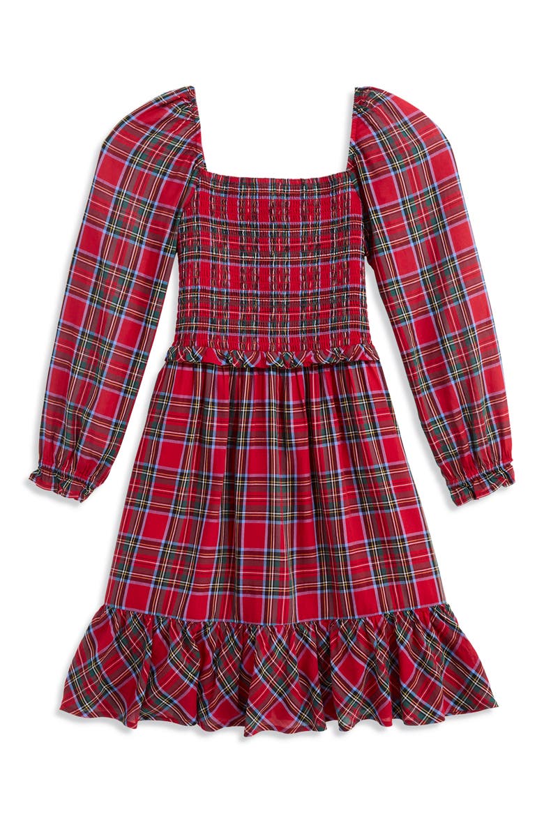 Kids' Lena Smocked Dress, Main, color, RED VELVET TARTAN