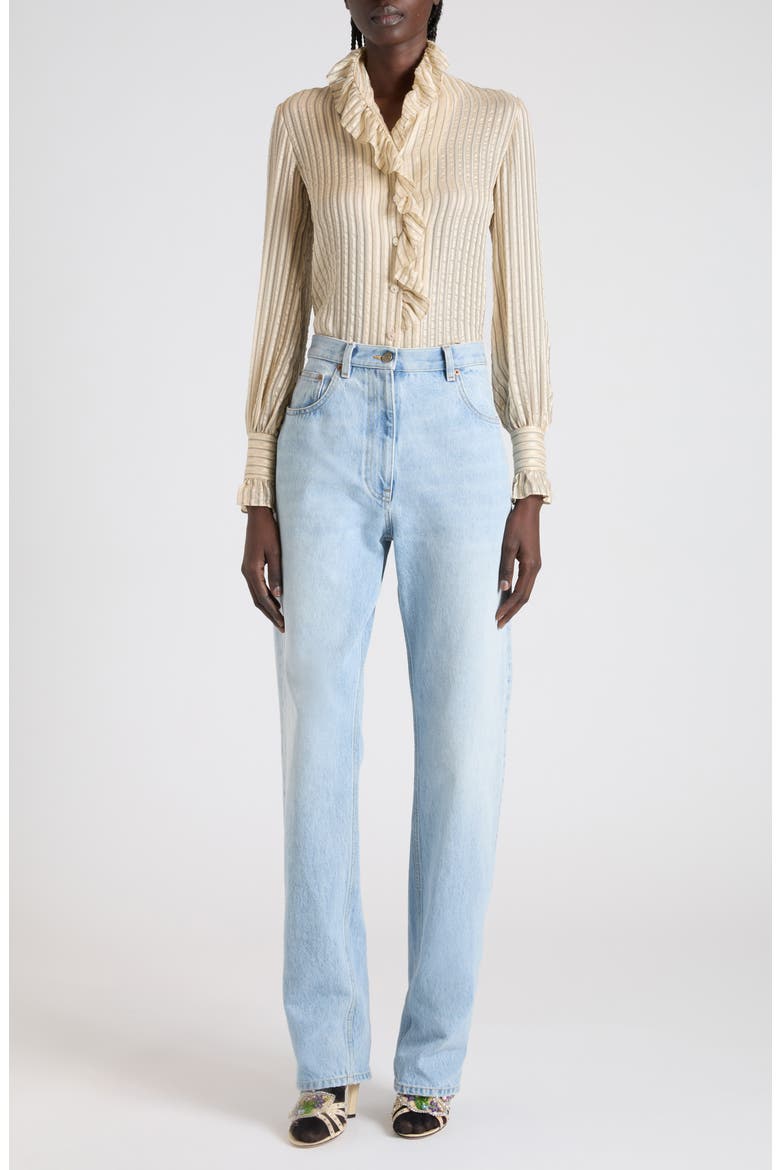 Metallic Stripe Silk Seersucker Shirt, Alternate, color, NATURAL MULTI