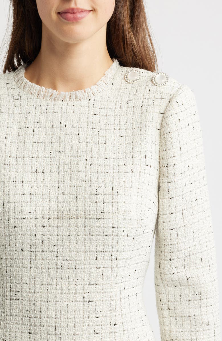 Eliza J Long Sleeve Bouclé Sheath Dress, Alternate, color, Ivory