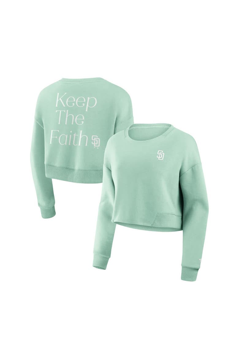 Women's Fanatics Mint San Diego Padres Studio Cropped Pullover Sweatshirt, Main, color, Mint