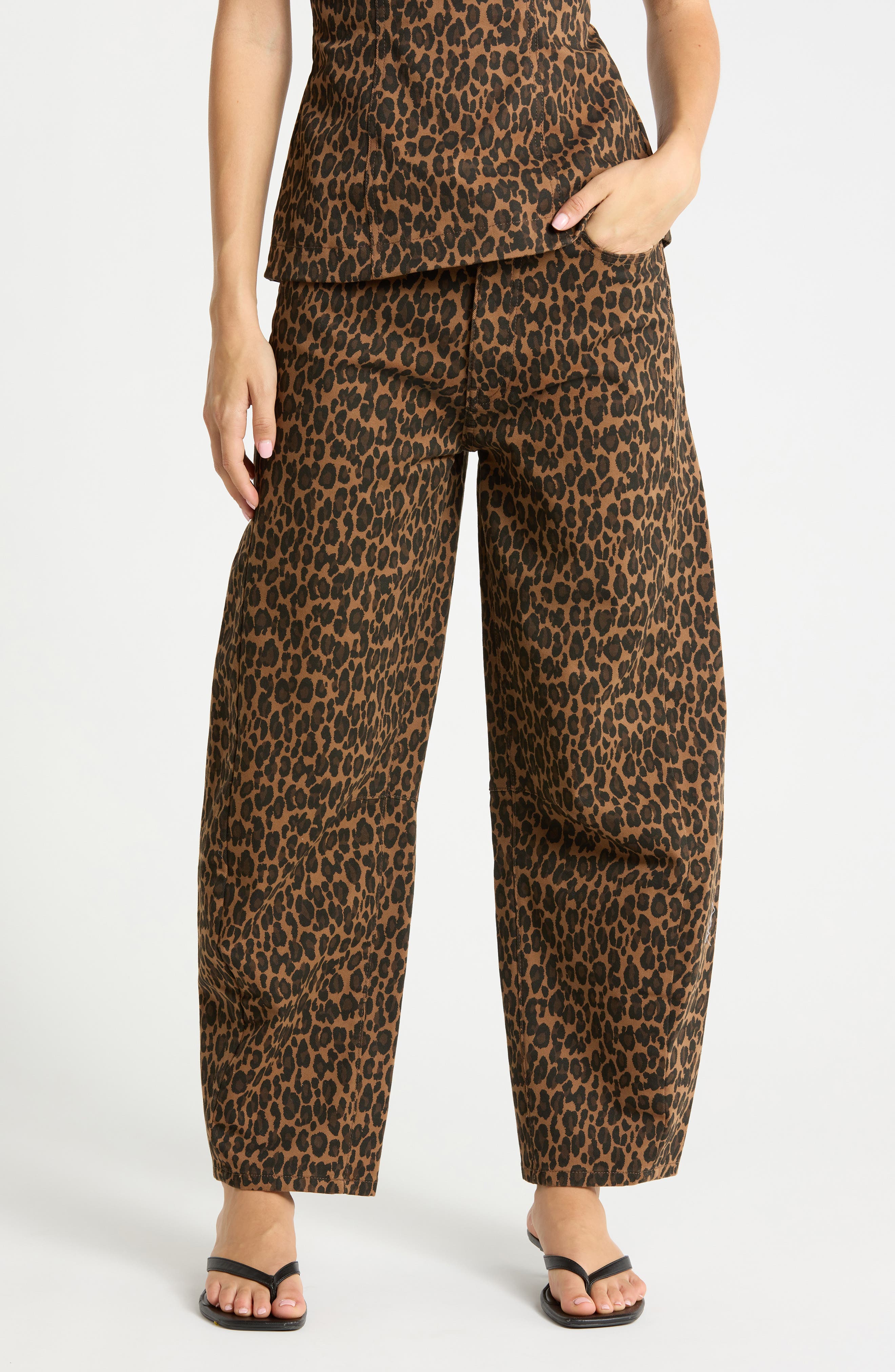 Miro Leopard Print High Waist Ankle Barrel Jeans