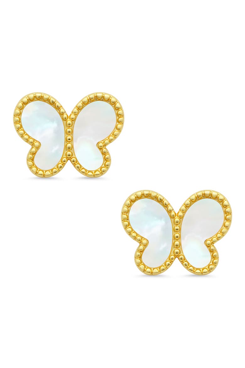 Kids' Mother-of-Pearl Butterfly Stud Earrings, Main, color, GOLD
