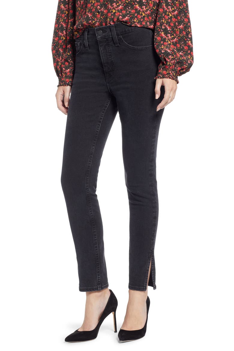 Slit Hem Skinny Jeans (Nordstrom Exclusive), Main, color, BLACK DARK VINTAGE