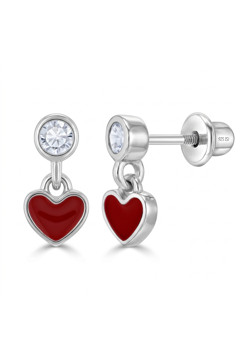Dangle Enamel Heart Girl Earrings, Main, color, Red