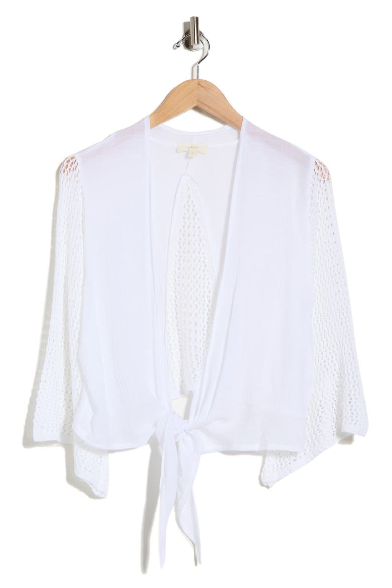 Tie Front Bell Sleeve Cover-Up Top, Alternate, color, WHITE