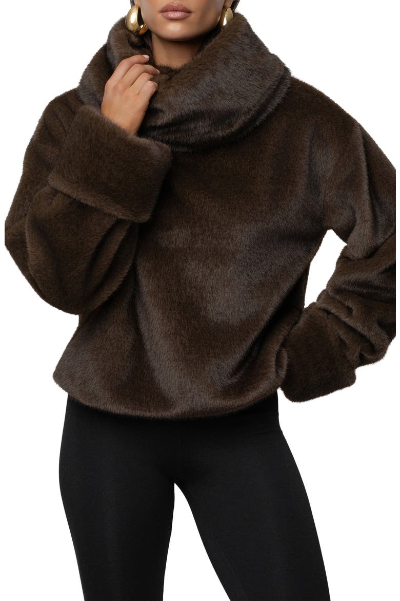 Turtleneck Faux Fur Pullover, Alternate, color, BROWN