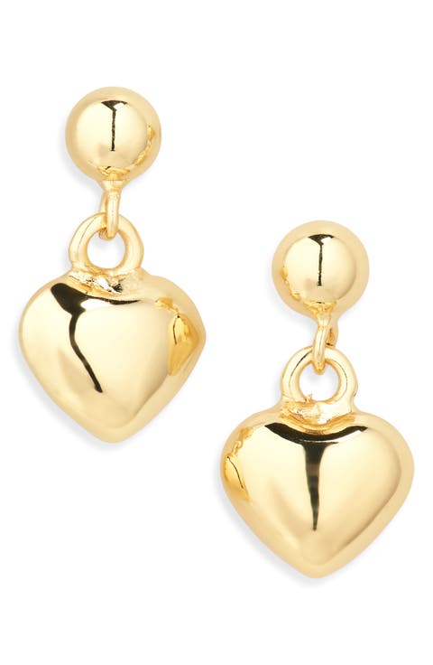 Demi-Fine Puff Heart Drop Earrings