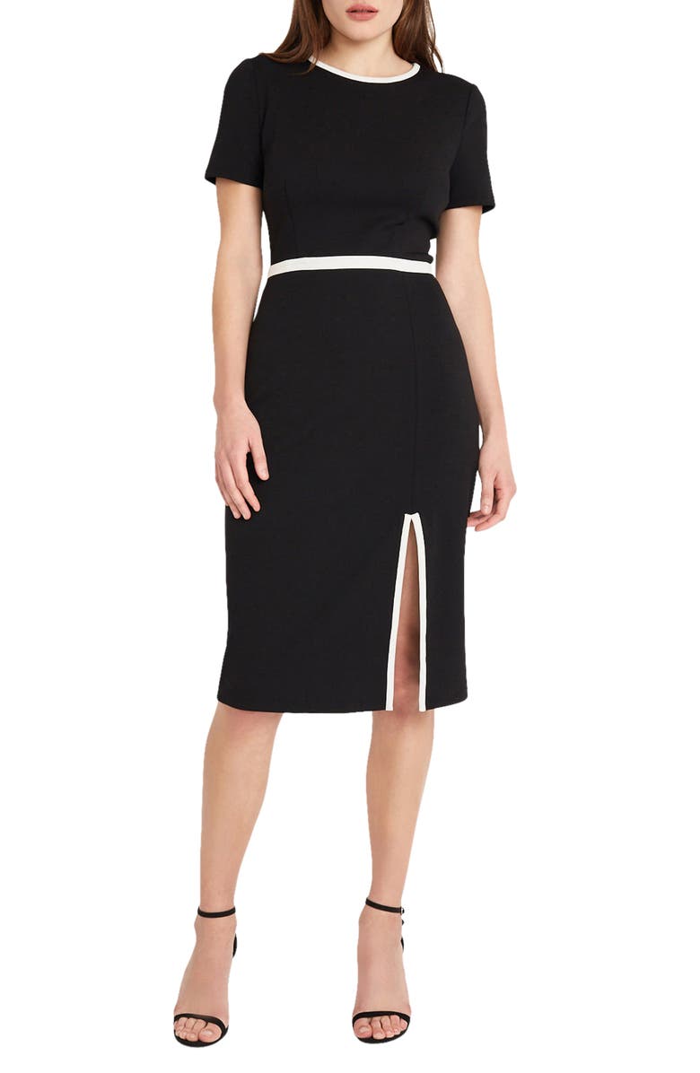 DONNA MORGAN FOR MAGGY Scuba Crepe Midi Dress, Main, color, Black/White
