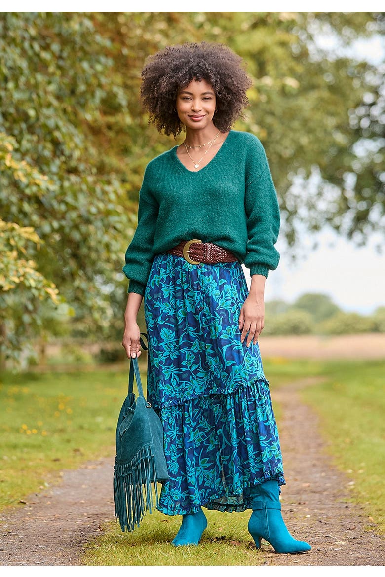 Cozy V-Neck Pullover Sweater, Alternate, color, TEAL