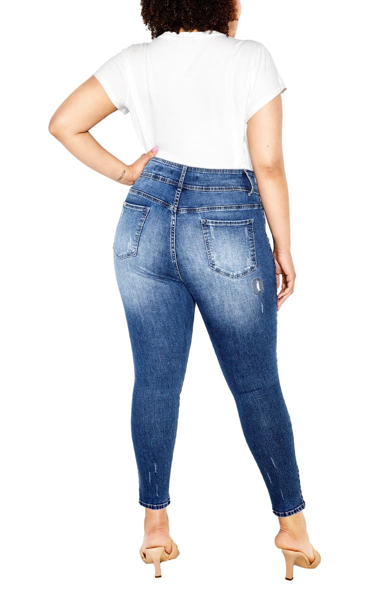 City Chic Patched Apple Skinny Jeans, Alternate, color, Denim Mid