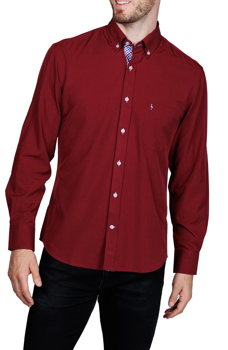 TailorByrd Mélange Performance Button Down Shirt, Main, color, Burgundy