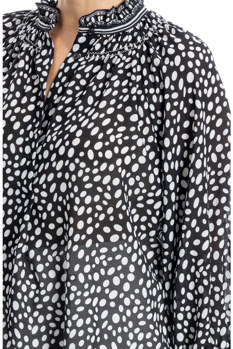 Ruffle Collar Puff Shoulder Top, Alternate, color, BLACK/ ECRU OVALS