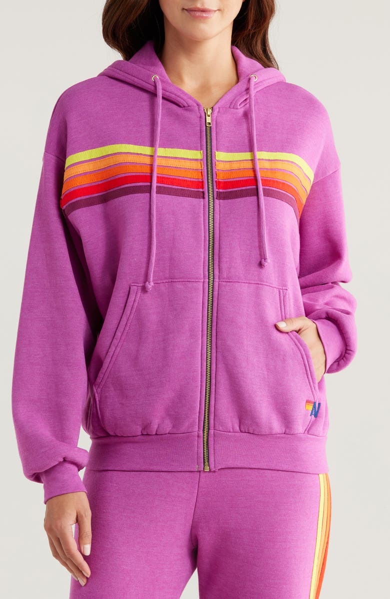 Aviator Nation 5-Stripe Zip Hoodie, Alternate, color, Magenta/Orange Yellow