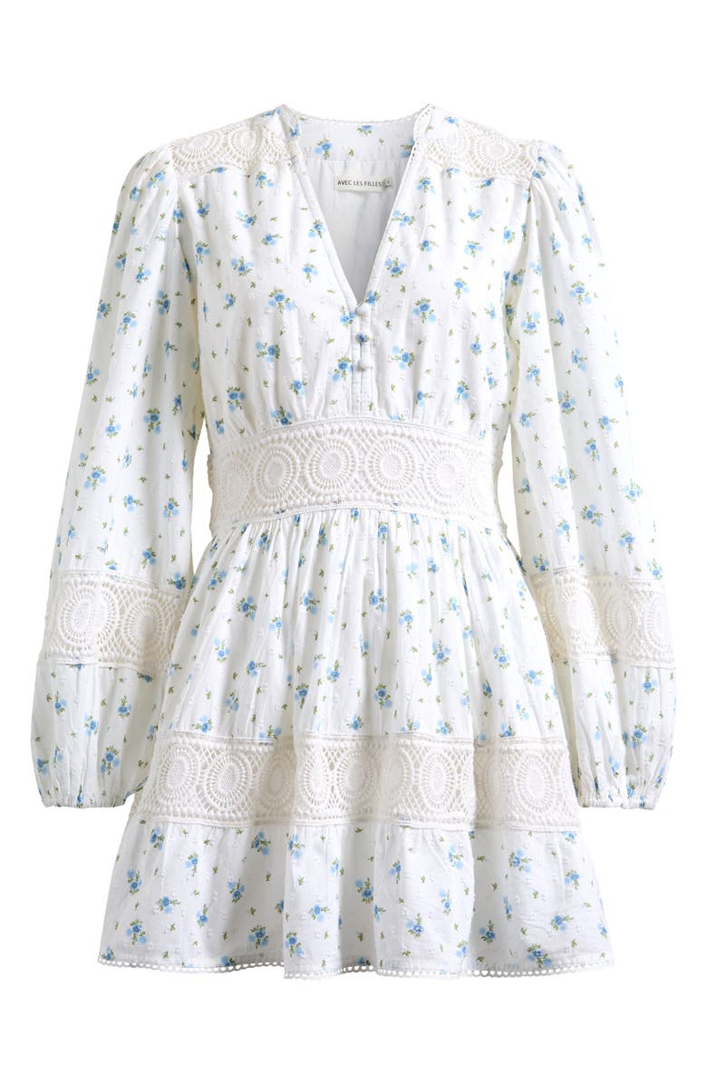 Avec Les Filles Lace Trim Long Sleeve Cotton Minidress, Alternate, color, Scattered Ditsy