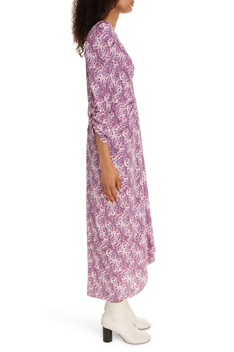 Albini Abstract Print Ruched Stretch Silk Midi Dress, Alternate, color, MAUVE