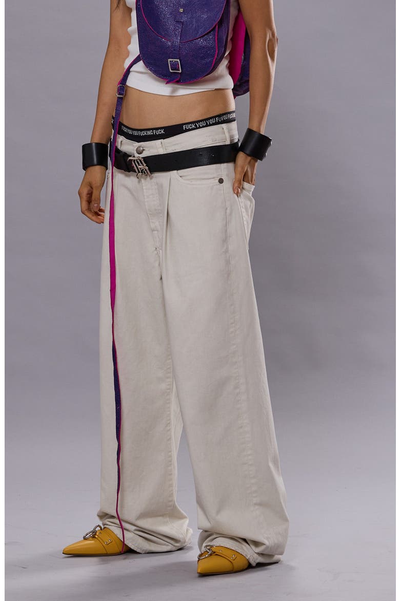Damon Pleated High Waist Wide Leg Jeans, Alternate, color, WHITE SLUBBY TWILL