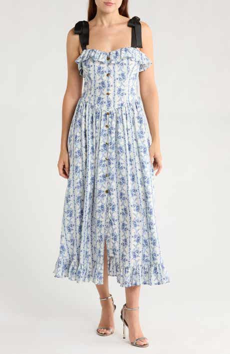 Blu Pepper Tie Strap Ruffle Midi Dress
