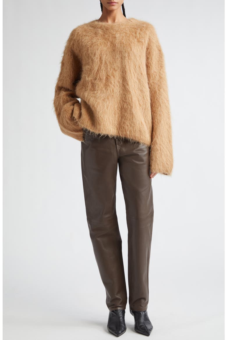 Boxy Alpaca Blend Crewneck Sweater, Alternate, color, CAMEL MELANGE