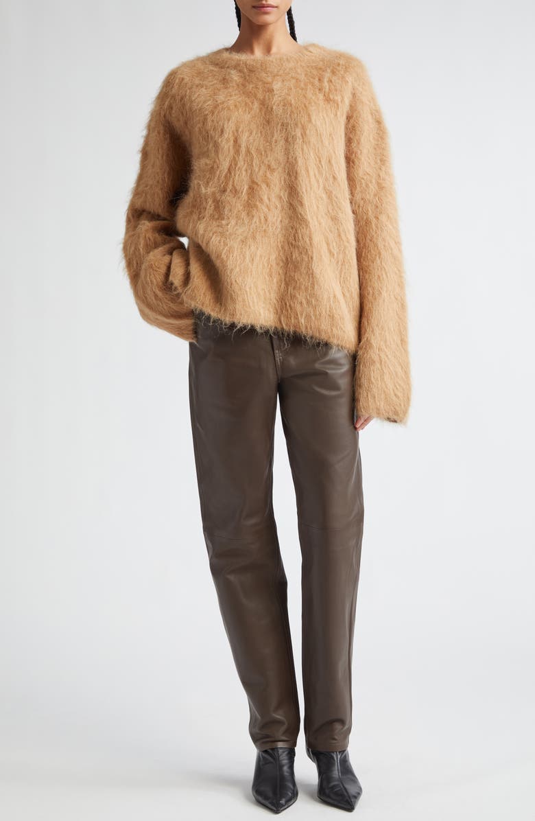 TOTEME Boxy Alpaca Blend Crewneck Sweater, Alternate, color, Camel Melange