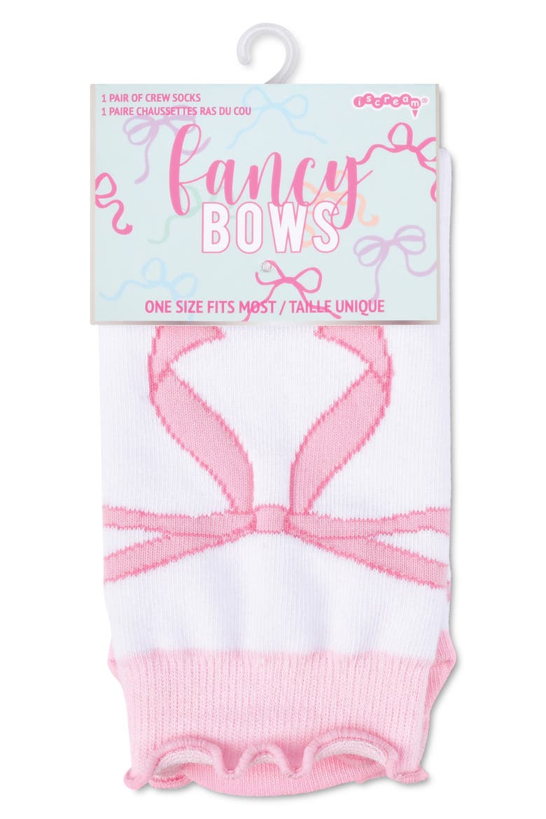 Kids' Bow Crew Socks, Alternate, color, WHITE/ PINK MULTI