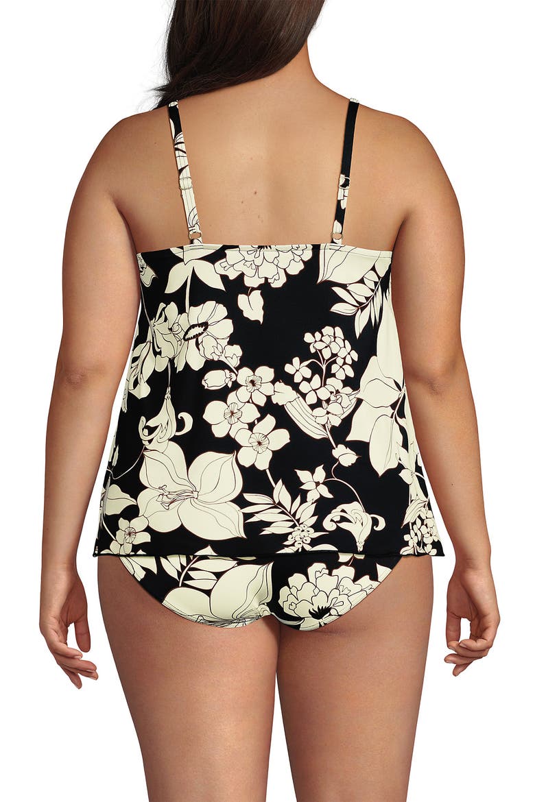 DDD-Cup Tulip Hem Tankini Top, Alternate, color, Black/Egret Lilies