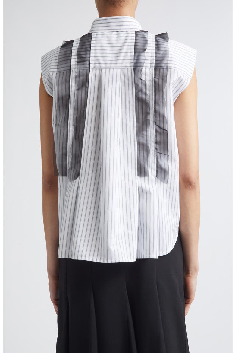 Stripe Poplin & Chiffon Button-Up Shirt, Alternate, color, OFF WHITE STRIPE