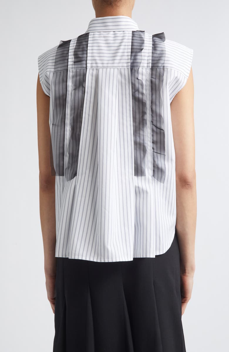 Sacai Stripe Poplin & Chiffon Button-Up Shirt, Alternate, color, Off White Stripe