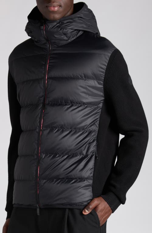 Moncler Cotton Knit & Down Hooded Cardigan In Black
