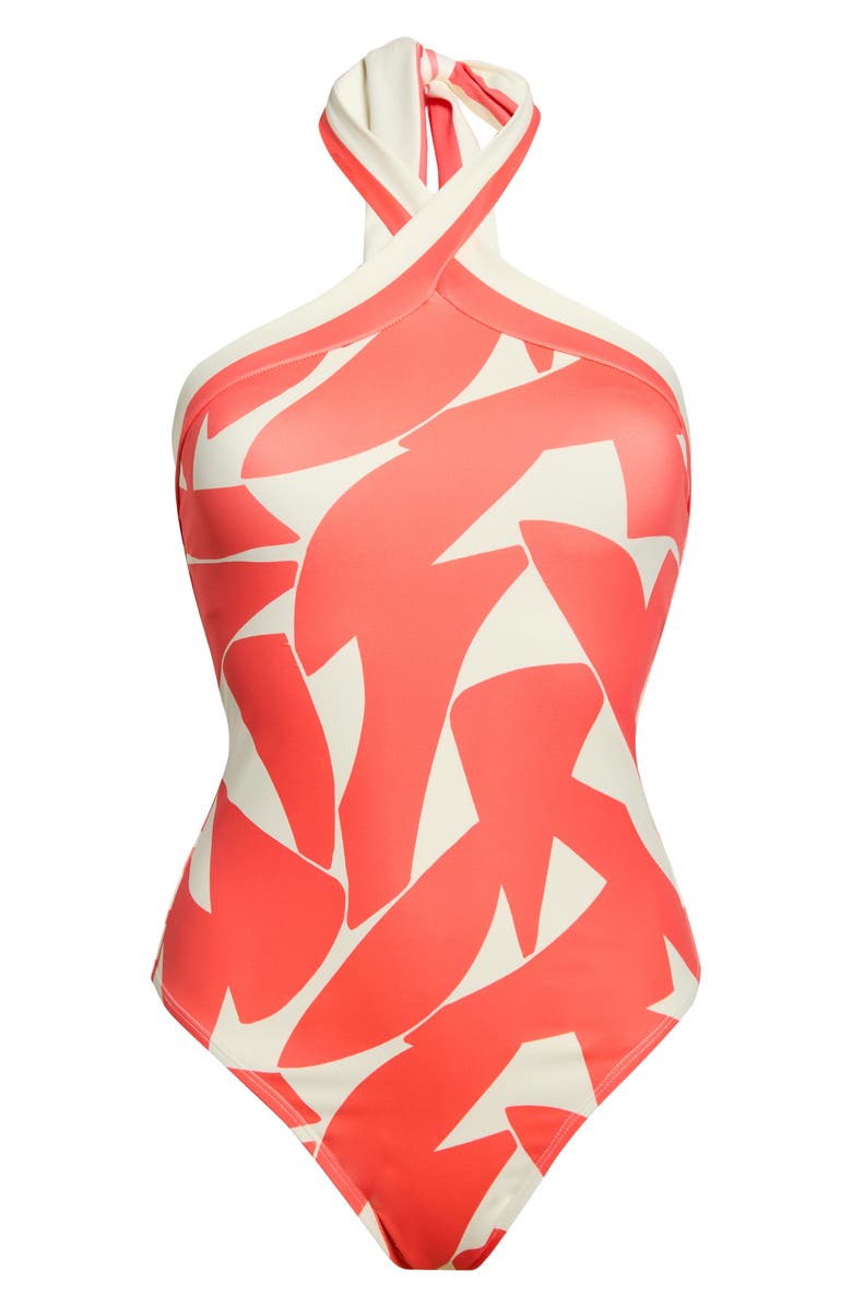 Hutch Halter One-Piece Swimsuit, Alternate, color, Coral Geo