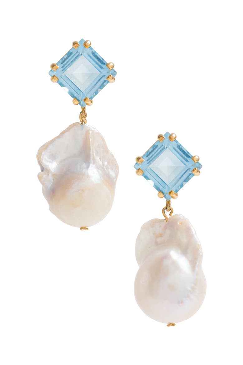 Blue Topaz Baroque Drops, Main, color, Gold