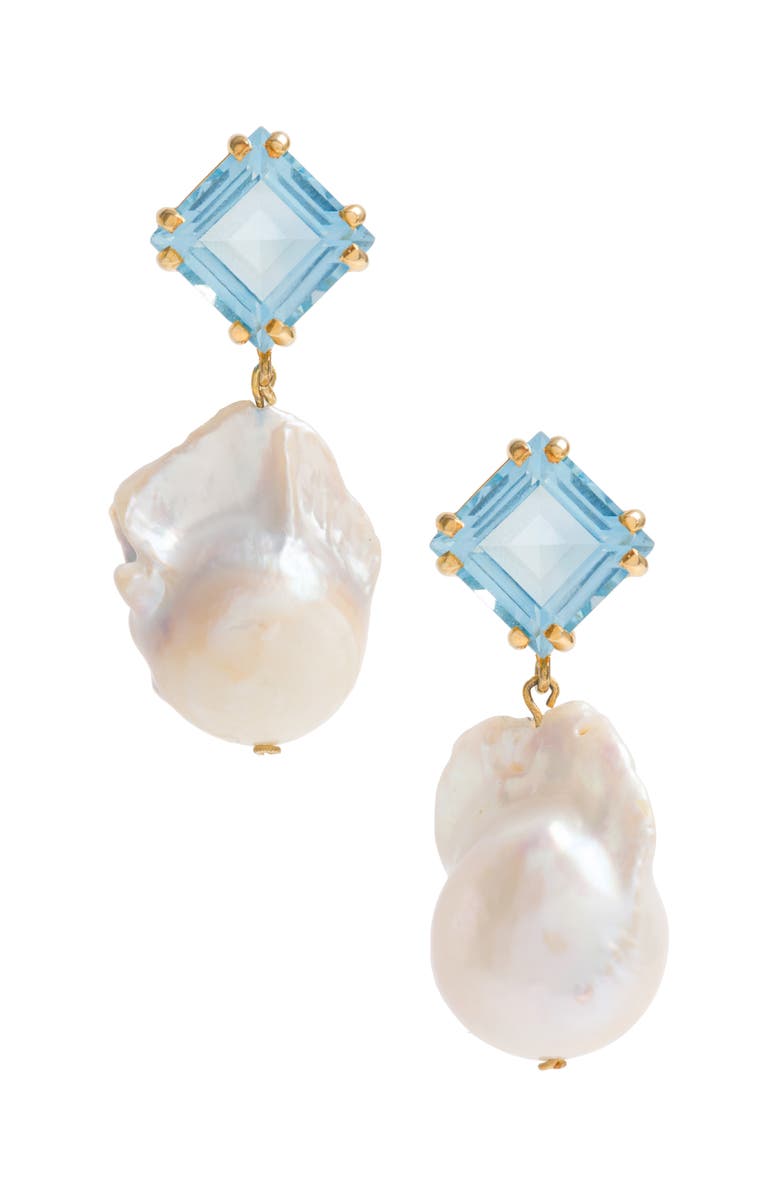 Freya Rose Blue Topaz Baroque Drops, Main, color, Gold