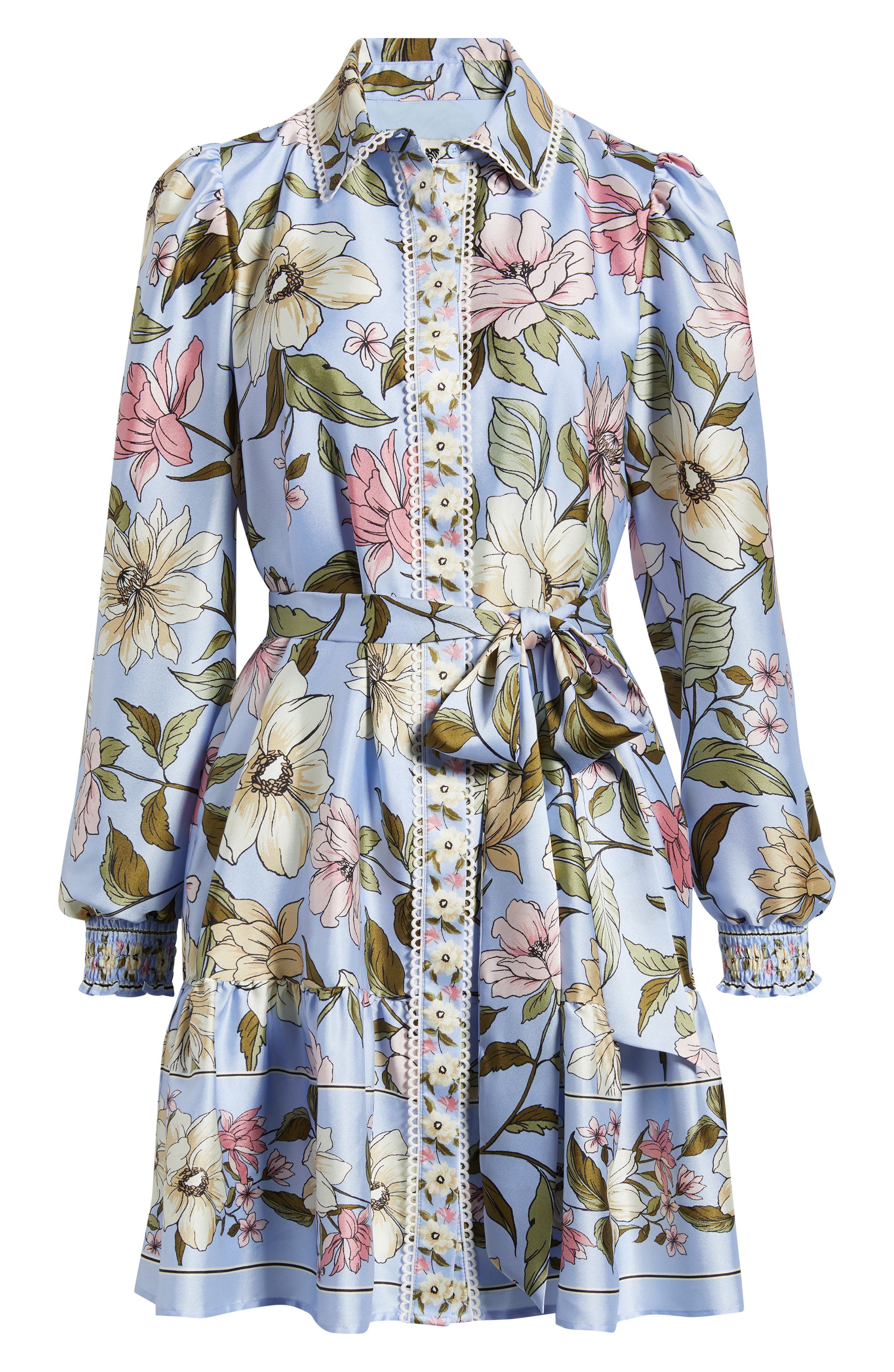 floral print shirt dress long sleeve CIEBON Maris Mixed Print Long Sleeve Shirtdress in Cream Multi at Nordstrom, Size Medium