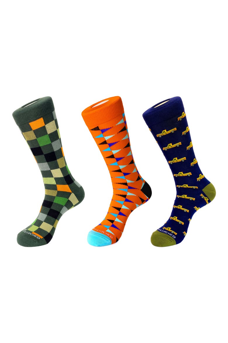 Assorted 3-Pack Crew Socks, Main, color, BLUE GREEN ORANGE