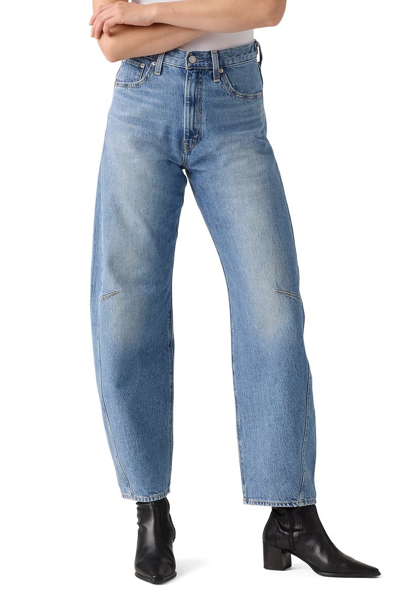 Cinch High Waist Barrel Jeans, Main, color, LET LOVE IN