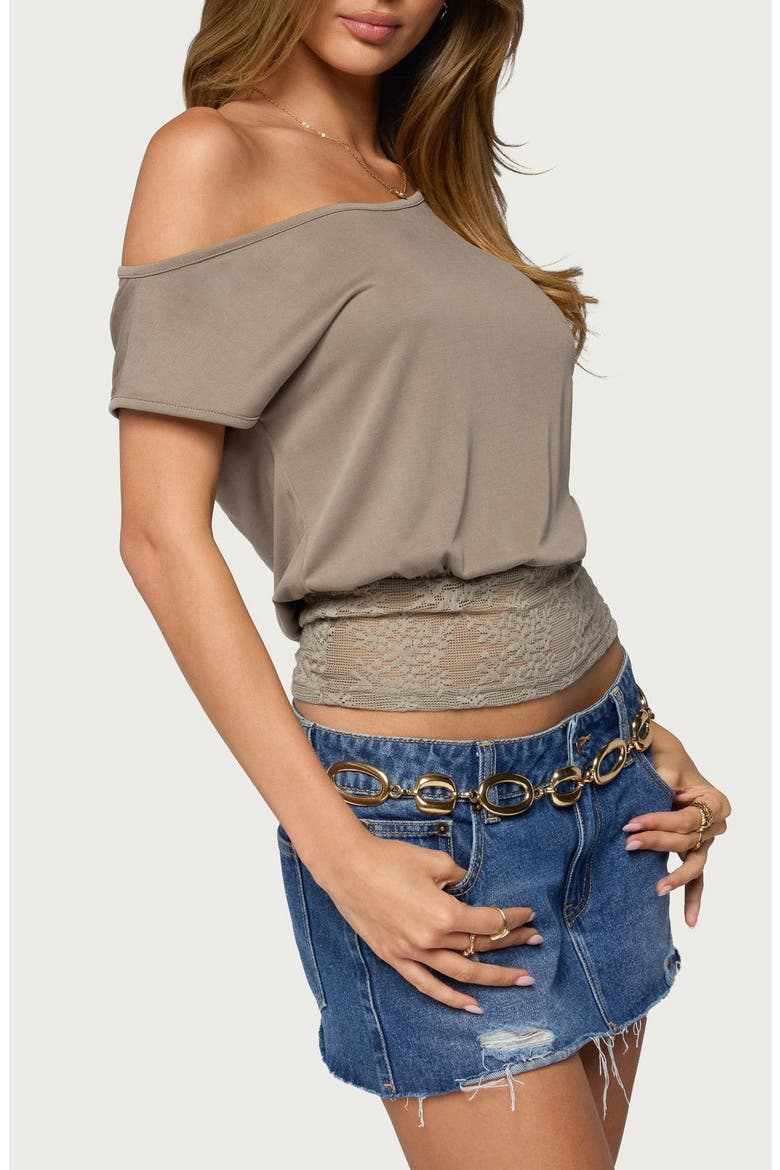 Michy Off the Shoulder Lace Hem Top, Alternate, color, OLIVE