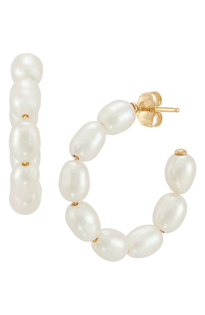 Frankie & Zoe Rice Freshwater Pearl Hoop Earrings, Main, color, Yellow Gold/Pearl