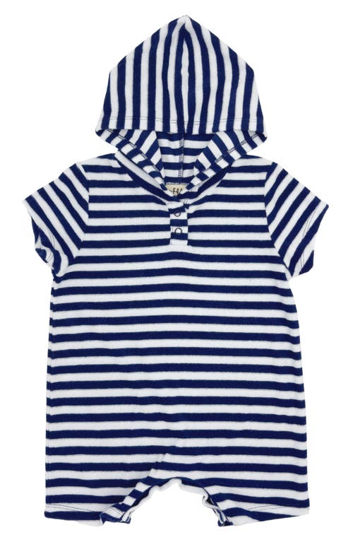 Feather 4 Arrow Finn Stripe Terry Hooded Romper In Navy/white Stripe