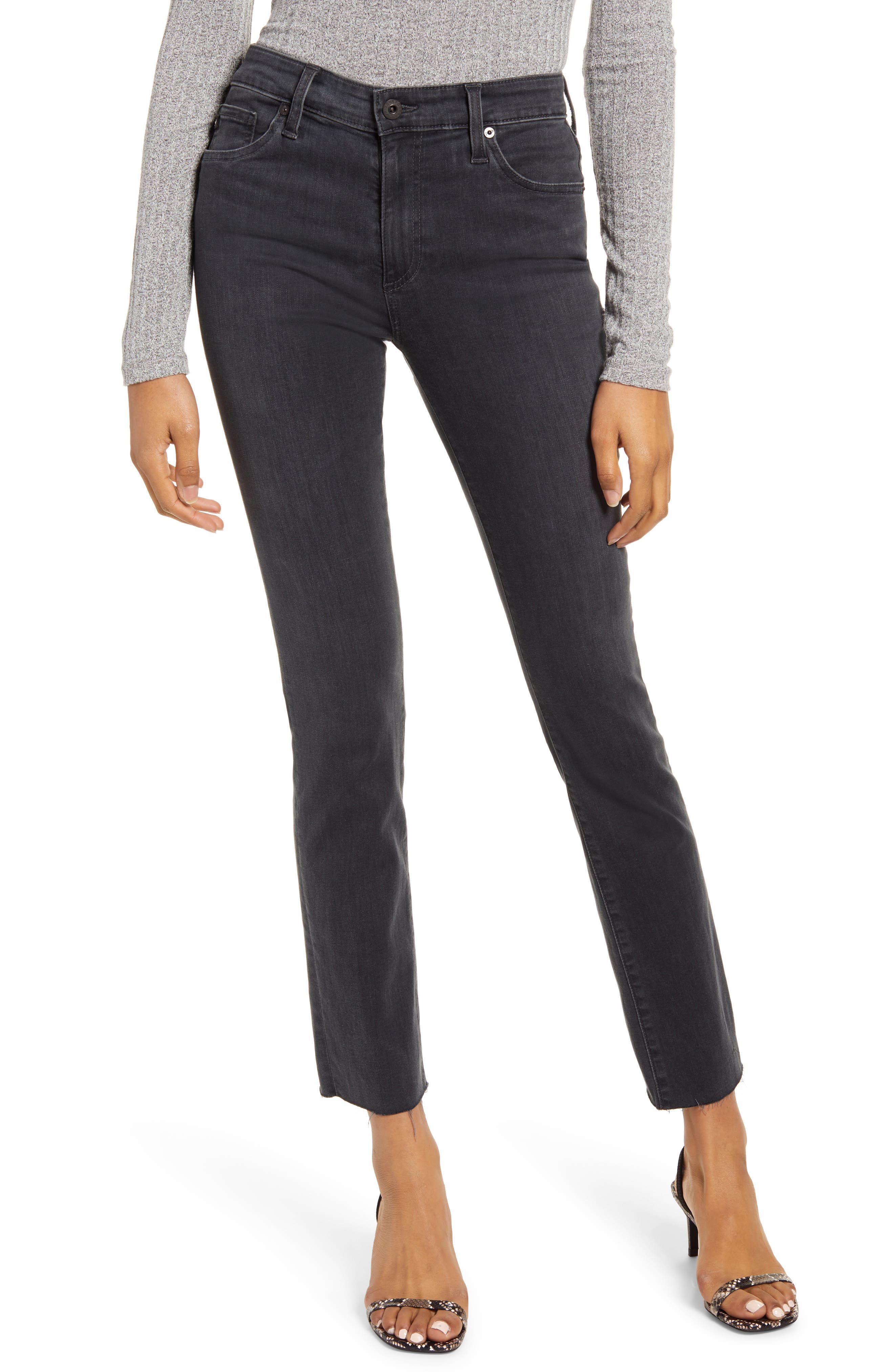 AG Mari High Waist Raw Hem Slim Straight Leg Jeans