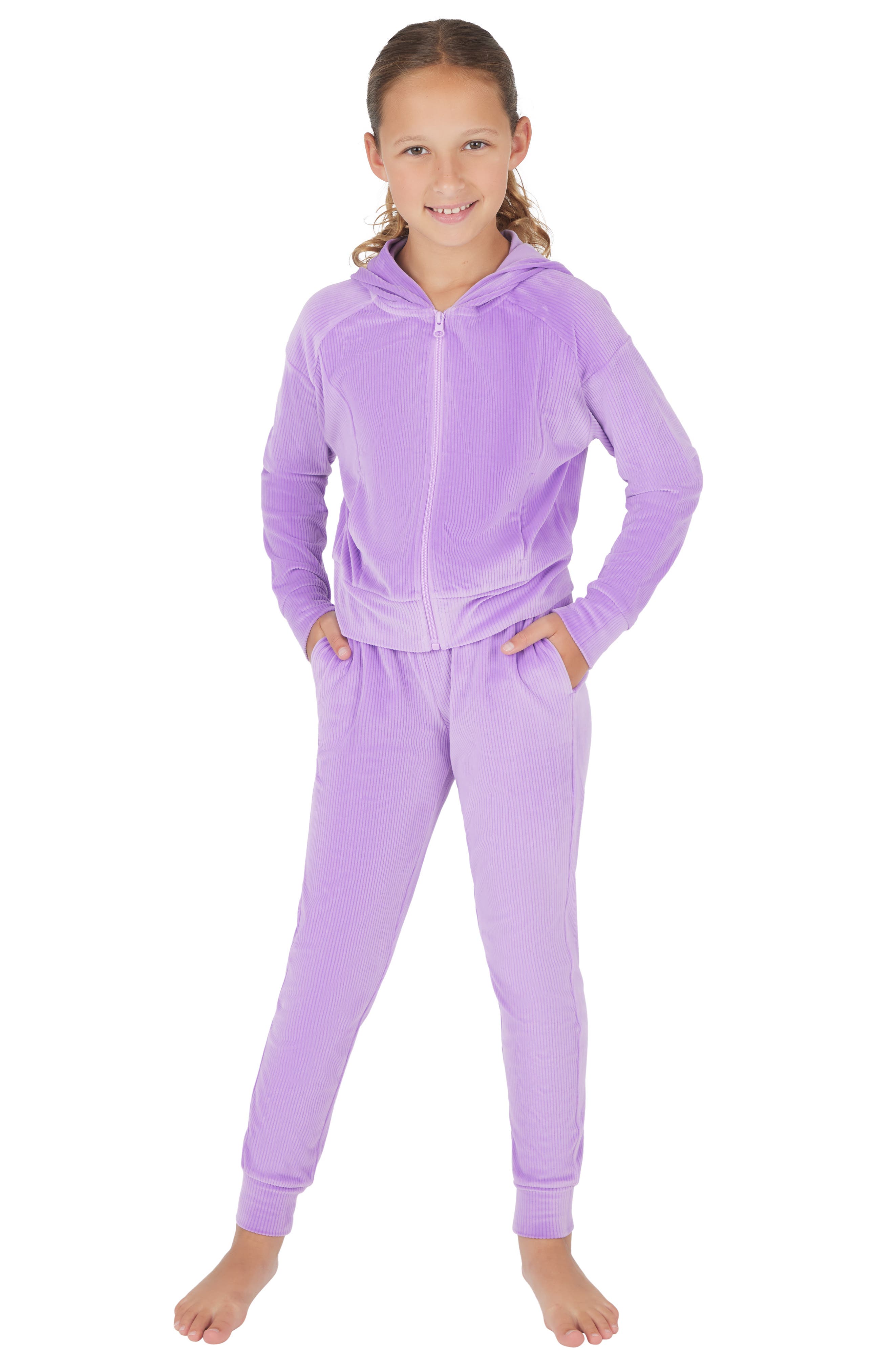 90 DEGREE BY REFLEX Kids' Rib Velour Castle Zip Hoodie & Joggers Set