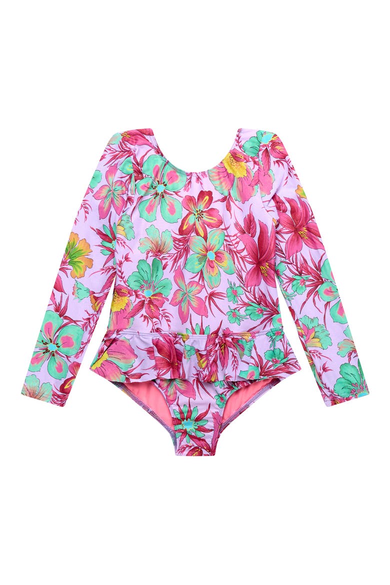 Kids' Rashguard Top & Bikini Bottoms Set, Main, color, LAVENDER MULTI