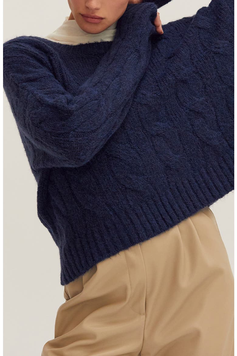 Cable Knit Sweater, Alternate, color, Navy