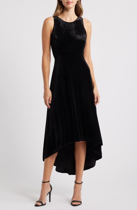 Sleeveless High-Low Velvet Maxi Dress