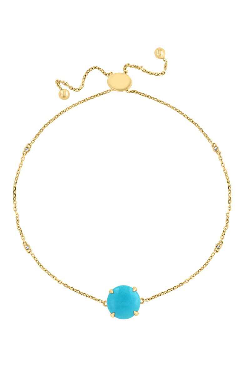 14K Yellow Gold Diamond Turquoise Bracelet - 0.02 ctw., Main, color, BLUE