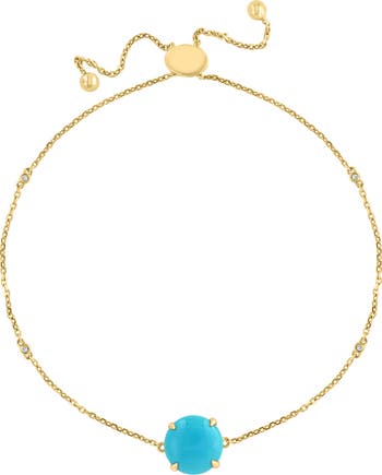 14K Yellow Gold Diamond Turquoise Bracelet 0.02 ctw