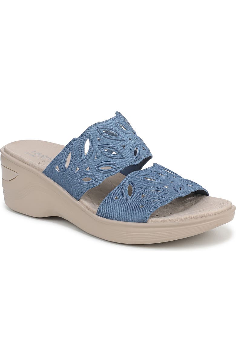 LifeStride Delight Platform Wedge Slide Sandal, Main, color, Elemental Blue Shimmer Lycra