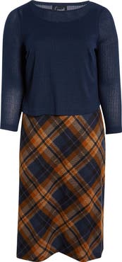 Connected Apparel Mixed Media Long Sleeve Midi Dress