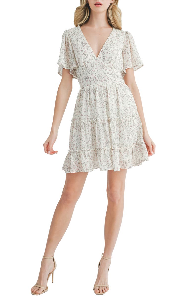 All in Favor Floral Print Tiered Minidress, Alternate, color,