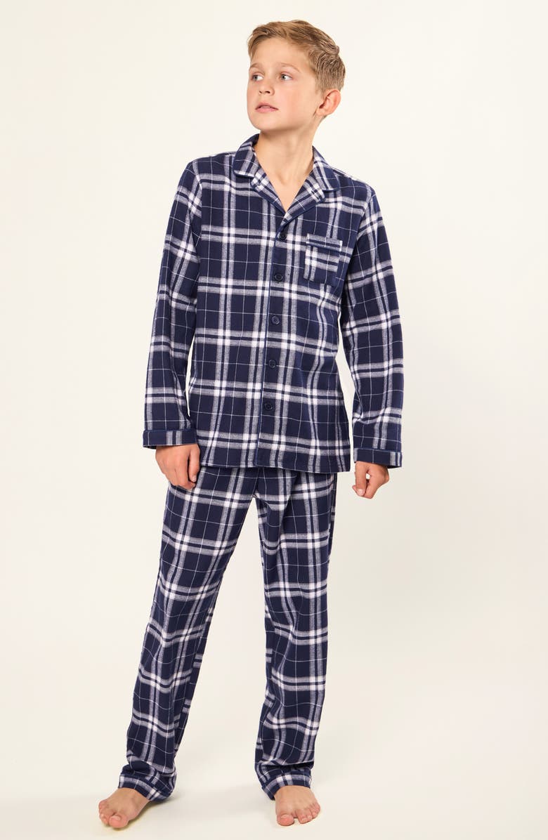 Petite Plume Kids' Plaid Two-Piece Pajamas, Alternate, color, Navy