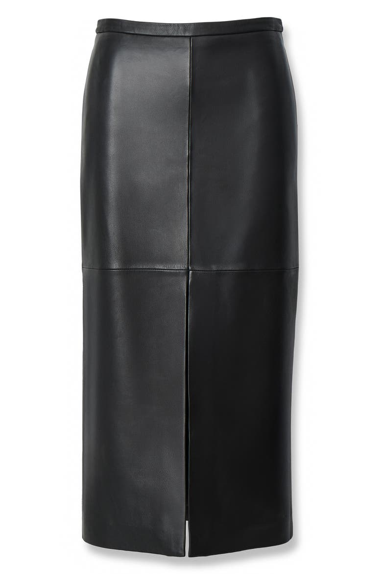 Bessie Leather Midi Skirt, Alternate, color, BLACK