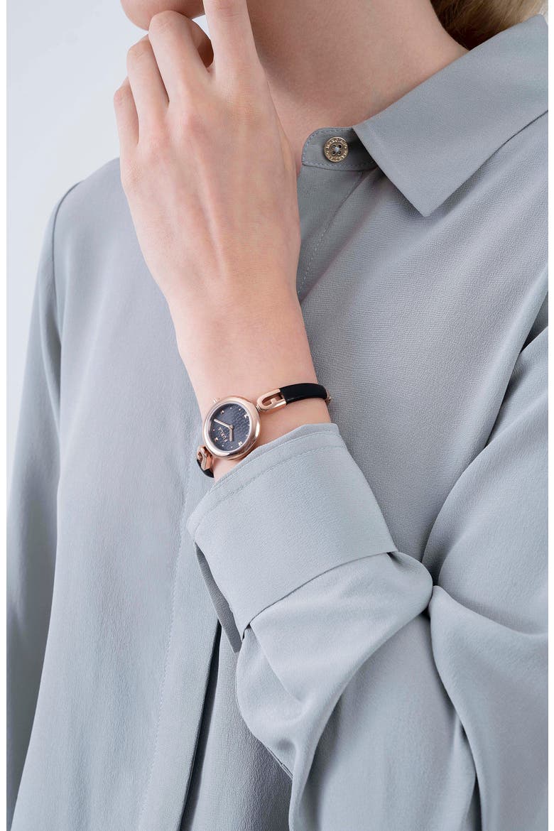 Bangle Leather Strap Watch, 28mm, Alternate, color, ROSE GOLD/ BLACK/ BLACK